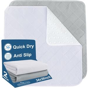Bed Pads Washable Waterproof(2 Pack, 34 x 36), Washable and Reusable Pee Pads Anti Slip Incontinence Underpad Sheet Protector for Adults, Elderly, Kids, Toddler and Pets, White and Gray