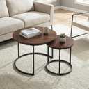 Round Nesting Coffee Table Set of 2, Stacking Minimalist End Table
Modern Marble Pattern Wooden Nesting Tables for Living Room Bedroom Small Space, Black Leg+Brown top