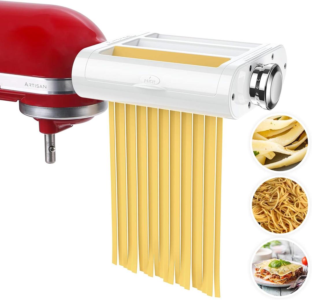Antree Pasta Maker Attachment 3 in 1 Set for KitchenAid Stand Mixers Included Pasta Sheet Roller, Spaghetti Cutter, Fettuccine Cutter Maker Accessories and Cleaning Brush
Antree Stand Mixer Attatchment, 3 in 1 Pasta Roller & Cutter Attatchment