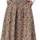 FARORO Midi Skirts for Women High Waist Floral Print Pleated A-Line Skirt with Pockets Work Casual (M)