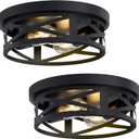 SKEJAO Flush Mount Ceiling Light Fixture,Black 2-Light Hallway Light Fixtures Ceiling,Light Fixtures Ceiling Mount for Farmhouse,Kitchen,Hall,Bedroom,Bathroom (2 Pack) (10.63inch)