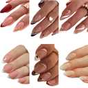 6 Packs (144 Pcs) French Tip Press on Nails Medium Almond Fake Nails Full Cover False Nails with Design Glossy Glue on Nail in 12 Sizes Fake Nails Kit Reusable Artificial Stick on Nail for Women (Style-3)