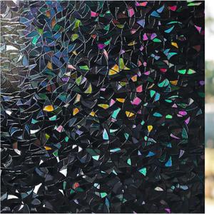 Haton Blackout Window Film, Black Out Window Cover, Stained Glass Sun Light Blocking Privacy Tint Shades for Home Room Darkening Dark Day Sleep Heat Control, Non-Adhesive, Black 35.4" x 78.7"