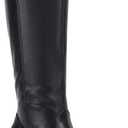 Coutgo Women's Knee High Boots Wide Calf Square Toe Chunky Heeled Pull-on Boot (9.5, Black)