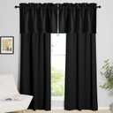 NICETOWN Black Blackout Valance Rod Pocket Thermal Insulated Window Covering Solid Short Curtain for Small Window Bedroom Living Room Topper Decor, 42 x 16 Inches Length, 1 Panel, Black