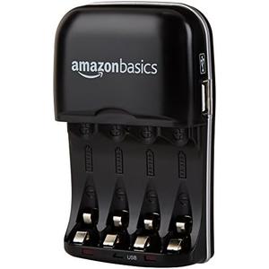Amazon Basics Rechargeable Battery Charger for AA & AAA Nickel-Metal Hydride (NiMH) Batteries with USB Charging Port, Black