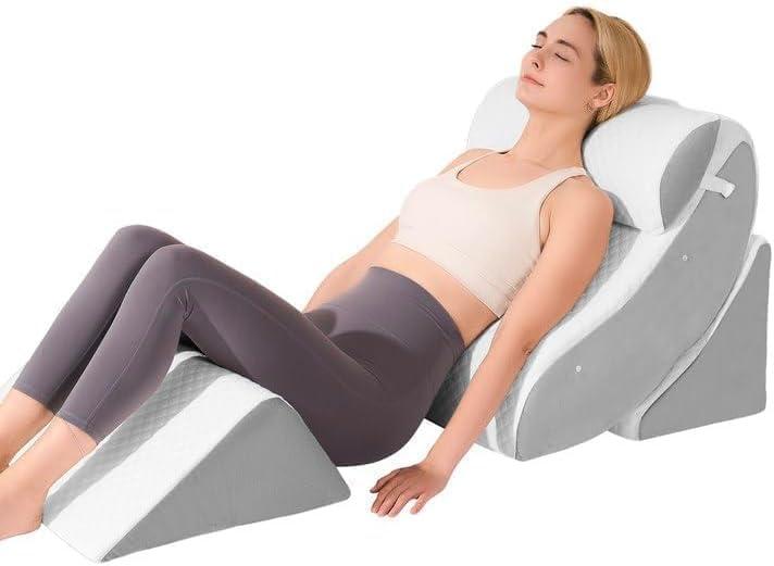 4 PCS Wedge Pillow Set for After Surgery, Memory Foam Orthopedic Bed Wedge Pillow Set, Adjustable Bed for Sleeping