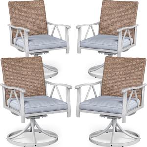 YITAHOME Patio Rocking Chairs Set of 4, Outdoor Patio Furniture Dining Rocking Chairs, All-Weather Rattan Conversation Chairs with Soft Cushions for Backyard Deck (Gray)