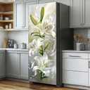 Silver Floral Refrigerator Wrap Peel and Stick, Metallic Flower Fridge Door Sticker, Decorative Refrigerator Cover, 23.6 x 70.9 Inches(Flowers 1)