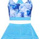 Cutemile 5-16 Years Girls Two Piece Tankini Swimsuit with Boyshort Bathing Suit Quick Dry Beach Swimwear (Blue)