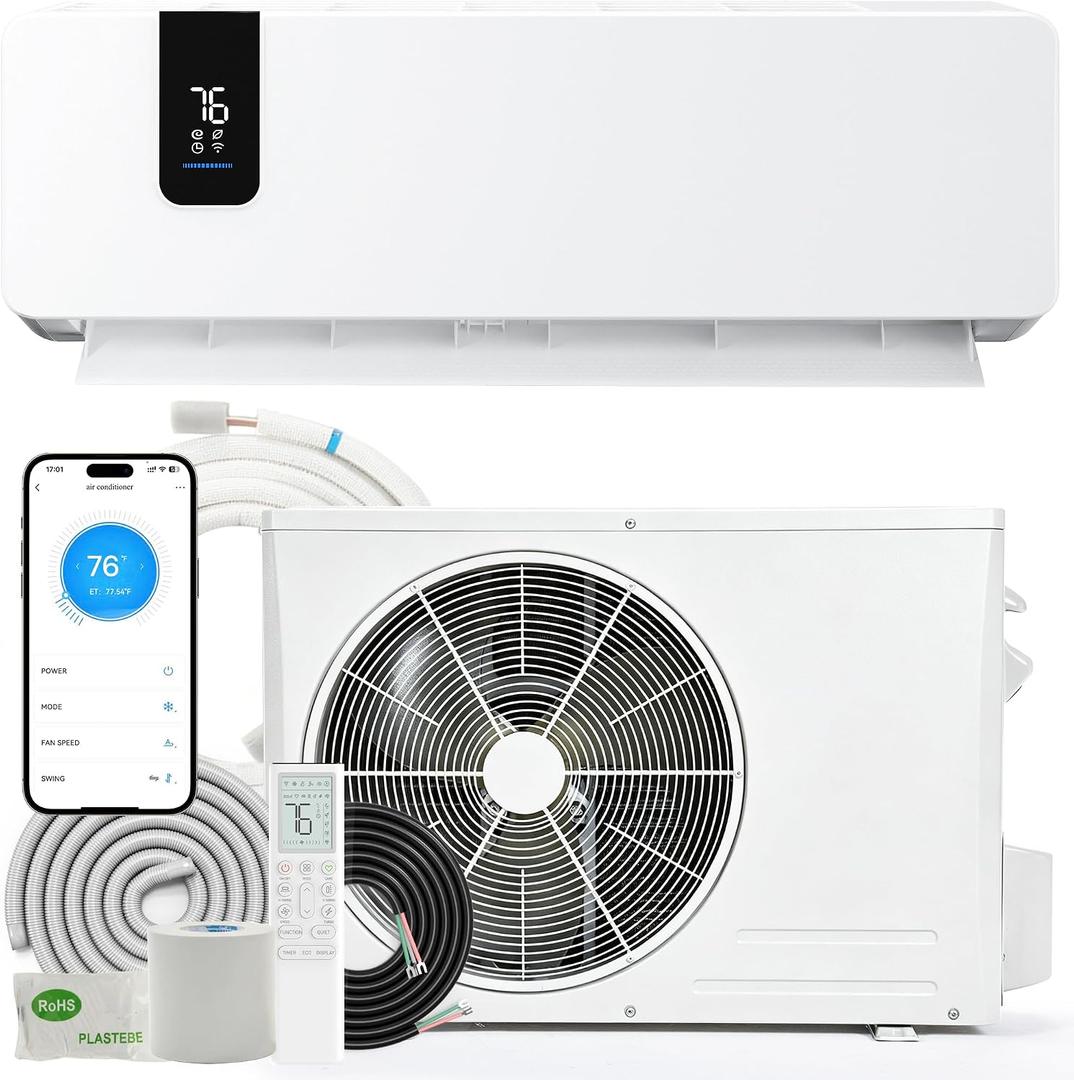 YITAHOME 20 SEER2 18000 BTU Mini Split AC/Heating System, 208-230V Pre-charged Air Conditioner Heat Pump, Energy Efficient Inverter Split Unit AC, Compatible with Wifi & Alexa, Cool Up to 1250 Sq. Ft