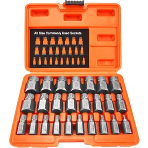 XEWEA 25Pcs Screw Extractor Set Hex Head Multi-Spline Easy Out Bolt Extractor Tool, Chrome Molybdenum Alloy Steel Heavy Duty EZ Out Rounded Screw Remover, Father's Day gift
