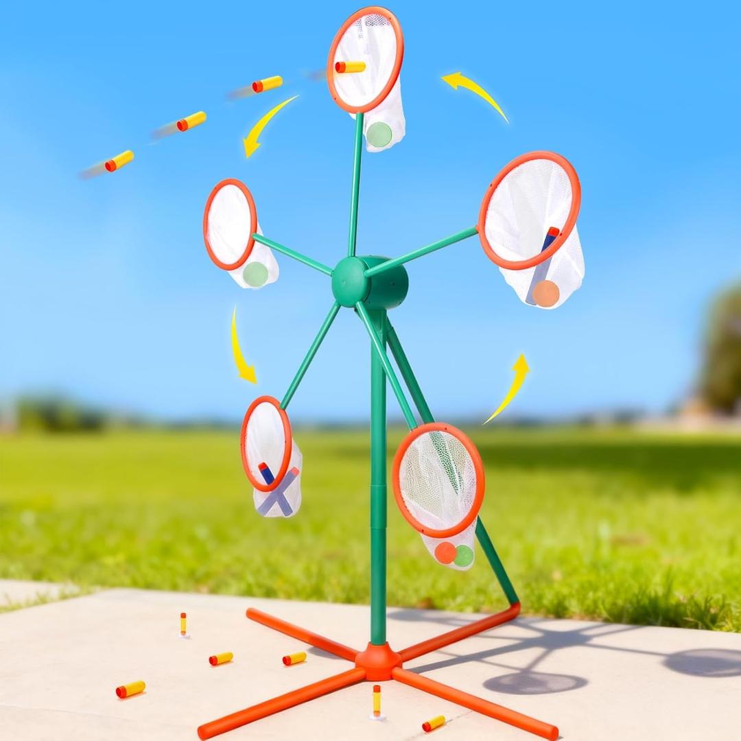 Kids Shooting Target for Nerf Gun Party - Moving Rotating Shooting Practice Game for Boys 8-12 5-7, Outdoor Indoor Large Spinning Windmill Target for Blaster, Toy Gun Accessories