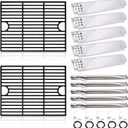 Adviace Grill Replacement Parts for Nexgrill 5 Burner 720-0888N, 720-0888, 4 Burner 720-0830H, 17 Inch Cast Iron Cooking Grates, Stainless Steel Burners Tubes, Heat Plate Shields, Electronic Ignitors.
