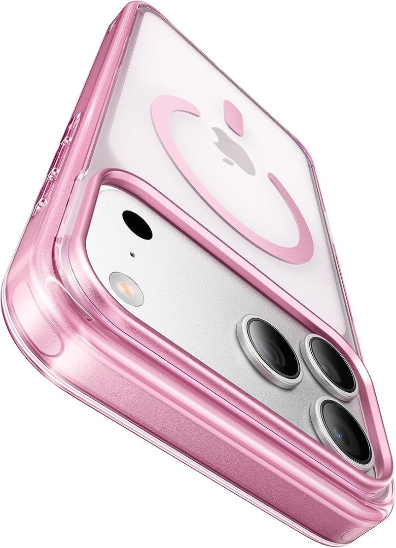 Shiny Interior Coating for iPhone 17 Pro Case with Pearl Strap, [Glossy Bumper & Magnetic Ring] [Compatible with Magsafe] Cute Women Girly Anti-Fingerprint Cover for 17 Pro, Pink