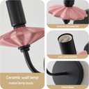 Wall sconces Set of Two with Pink Ceramic Flower Decoration,Black Wall Lights, Hardwired Vintage Vanity Light for Bathroom, Living Room, Bedroom, and hallways.