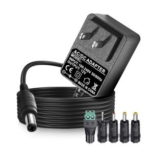 12V 3A Power Supply AC Adapter Replacement with 5 Tips, Regulated 12 Volts 3000mA Cable Cord Charger for LED Strip Light, CCTV Camera,Monitor, GPS, Webcam, Router, BT Speaker DC12V Transformer (6ft)