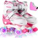 Adjustable 4 Size Kids Roller Skates With Light up Wheels for Girls Ages 5-8-12, Safe and Fun Illuminating Skates for Kids, Toddlers, Boys (Medium)