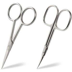 BEZOX Small Scissors 2 PCS Set - Nail Cuticle Scissors/Manicure Scissors Kit - Straight and Curved Blade Beauty Scissor for Beard/Mustache, Nose Hair, Ear Hair, Eyelashes and Eyebrow Trimming