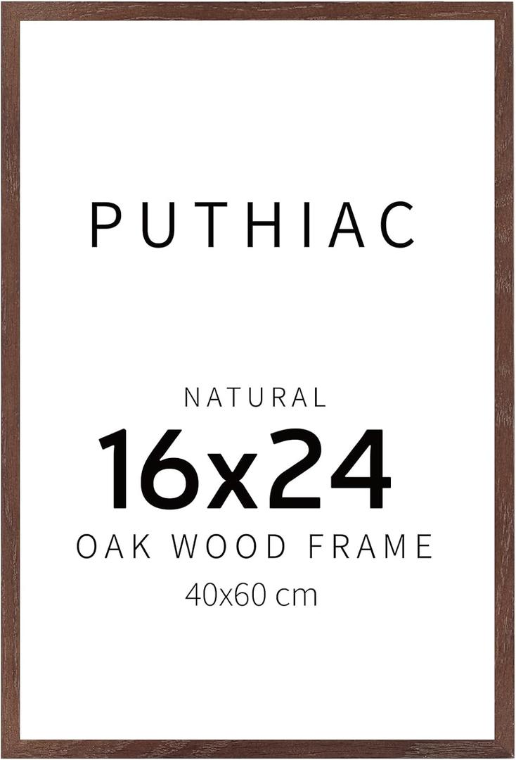 Puthiac 16x24 Solid Oak Wood Picture Frame, No Mat, Wall Display Only, Vertical or Horizontal, Plexi Front, 1 Pack, Walnut