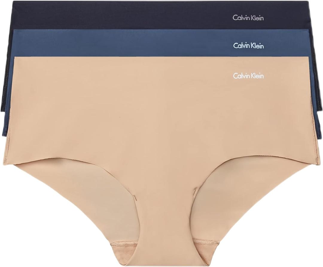 Calvin Klein Women's Invisibles Seamless Hipster Panties, 3 Pack (Speakeasy/Light Caramel/Black, S)