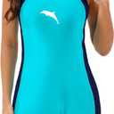 Halcurt Women's Boyleg One Piece Swimsuit Racerback Athletic Boyshort Bathing Suit