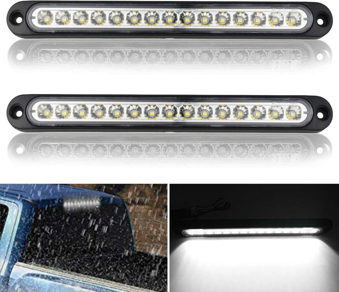 10" 15 LED Trailer Identification Light Led Reverse Backup Tail Light Bar Strip Truck Rear Side Marker Lights Waterproof (White)