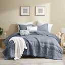 B2EVER Boho Blue Quilt Twin Size Bedding Sets with Pillow Sham, Bohemian Lightweight Soft Bedspread Coverlet, Farmhouse Quilted Blanket Thin Comforter Bed Cover for All Season, 2 Pieces, 68x90 inches