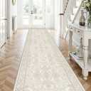 Non Slip Runner Rug for Hallway Long Carpet Runners 3x12 Ivory Beige - Soft Thin Washable Stain and Spill Resistant for Wide Entryway Laundry Room - Distressed Vintage Kitchen Rugs