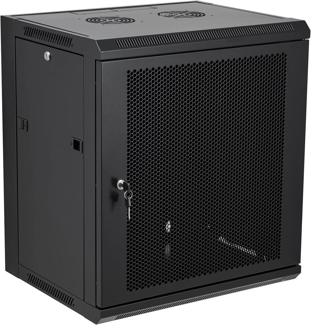 12U Wall Mount Server Cabinet Network Rack Vented Enclosure Locking Door, 25" H x 22.4" W x 17.7" D