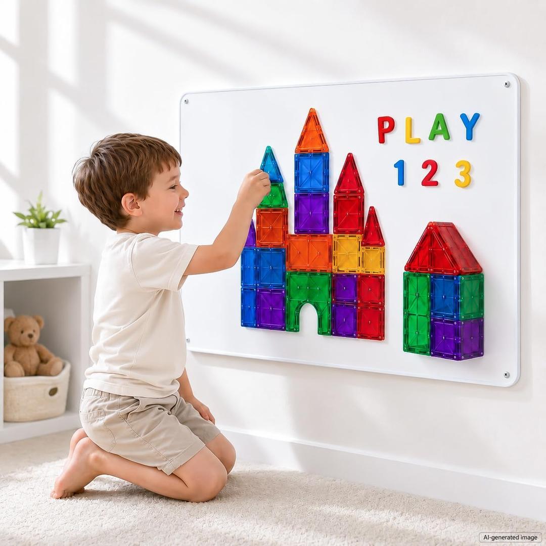 Kids Magnetic Board for Wall: 24 x 16 in Magnetic Tile Play Wall