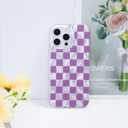 Compatible with iPhone 16 Pro Case Shiny Silver Checkerboard Checkered Pattern, Cute Trendy Soft Slim TPU Shockproof Protective Designed for Women Girls Aesthetic Glitter (Purple)