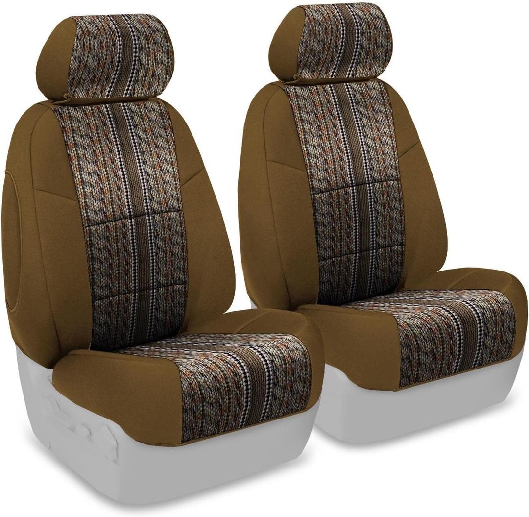 Coverking Custom Fit Front 50/50 Bucket Seat Cover for Select Chevrolet Models - Saddleblanket (Camel with Neosupreme Tan Sides)