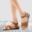 UTENAG Women's Comfortable Walking Flat Sandals Arch Support Ankle Strap Strappy Sandals