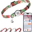 2 x Christmas Cat Collar Breakaway with Bells, Xmas Patterns Kitten Collar with Qr Code Cat Tag Christmas Pattern