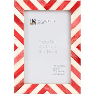 Handicrafts Home Red Picture Frame – 4x6 Handmade Chevron Bone Inlay Photo Frame for Christmas Decor, Holiday Gifting, Valentine’s Day Decor, Colorful Farmhouse Wall Decor, Boho Shelf Styling, Rustic Home Decor & Living Room Picture Frame