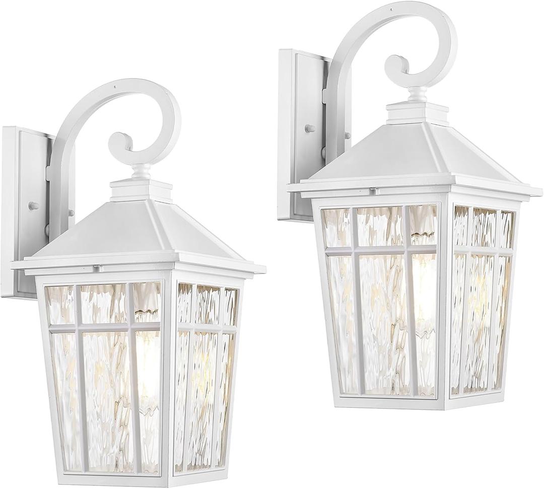 Darkaway 2pcs Large Outdoor Wall Lights for House, 18inch Exterior Lighting Fixtures Wall Mount Outside Wall Sconce with Water Ripple Glass for Porch Patio Front Door, White 