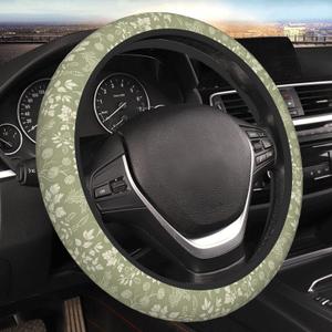 Green Leaf Plant Steering Wheel Cover for Women, Universal 15 inch Breathable Anti Slip Steering Wheel Covers for Cars, Auto, SUVs (One Size)