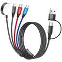 Dual Type-C Port 4 in 2 USB C Cable for Apple iWatch Charger/iPhone 17, Travel Charger Multi Charging Cable Cord for iWatch Ultra/SE/10-1, iPhone16-8, iPad, Android, Car, Cruise Essentials - 1Pc 5FT