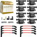 MAS Set of 8 Ignition Coils Pack & Platinum Spark Plugs & Wires Compatible with Chevy GMC Cadillac Camaro Corvette Express Avalanche Silverado V8 Replacement for UF413 12611424 12570616