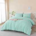 PERFEMET Mint Green Comforter Full Size 5 Piece Bed in A Bag Set Boho Pom Pom Girls Bedding Comforter Set Soft Fluffy Kids Solid Bed Set with Sheet(Mint Green, Full) (Full(5 Pcs))