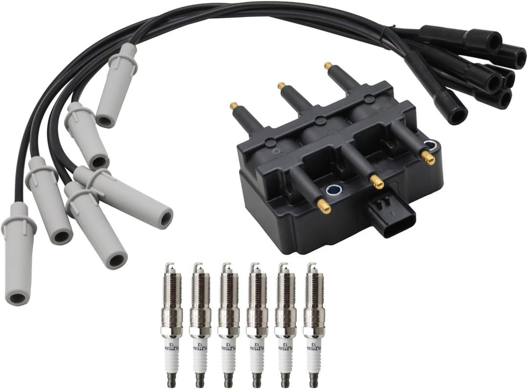 UF305 Ignition Coil 6 PCS of Spark Plugs and Wire Set Compatible with Town & Country Voyager Pacifica Caravan Grand Caravan 2001-2010 3.3L 3.8L V6 Replacement for 27703 6716137 56029098AA
