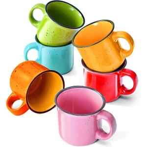 bestone Coffee Mugs Set of 6，16 oz Large Coffee Mugs, Ceramic Mugs with Handles,Coffee,Salad,Noodles etc Coffee Mugs, Cups for Coffee Cereal Latte ，Microwave & Dishwasher safe，Vibrant Colors