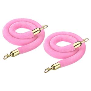 PATIKIL 4 Feet Light Pink Velvet Stanchion Rope, 2 Pack Crowd Control Barrier Rope with Snap Hooks for Posts Stands Queue Divider of Hotel Theater, Golden