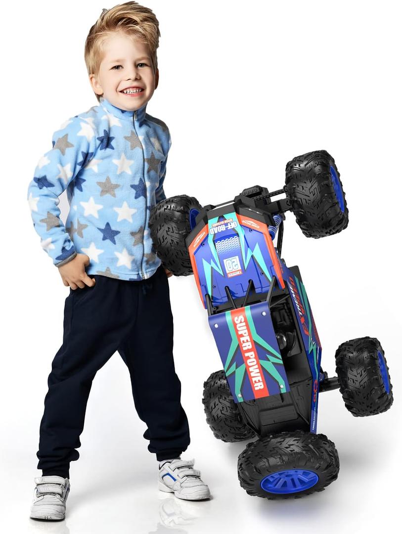 DEERC Large 1:8 Scale Upgraded Monster Truck Remote Control Car for Adults Boys, Off Road RC Cars with Realistic Sound, 2.4Ghz 4WD Rock Crawler Toy All Terrain Climbing, 2 Batteries for 80 Min Play (Classic Blue)