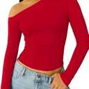 ForeFair Women Sexy Off The Shoulder Long Sleeve Top Y2k Ruched Going Out Tops Cute Slim Fit Fall T-Shirts XS