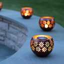 Decorative Metal Solar Patio Light with Flickering Flame, Waterproof Dusk-to-Dawn Garden Lantern