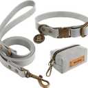 Wisedog Dog Collar and Leash Set, Waterproof Adjustable Puppy Collars with Cute Tag 5FT Dog Leash with Poop Bag for Small Medium Large Dogs (L, Grey)