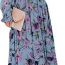 BLENCOT Womens Casual Boho Floral Printed V Neck Long Sleeve Long Maxi Dress Spring Summer Dresses (Blue, L)