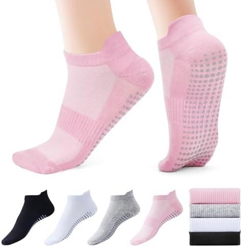 Dersoud Pilates Socks Grip for Women Non-Slip Grippy Yoga Socks Ankle for Barre, Ballet, Barefoot Training & Hospital Use